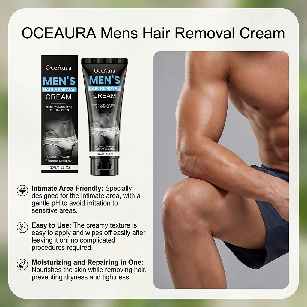 Hair Removal Cream for Men Painless Gentle Depilatory Cream Effective Body Hair Remover for Chest Arms Legs Smoothing Skin Qme