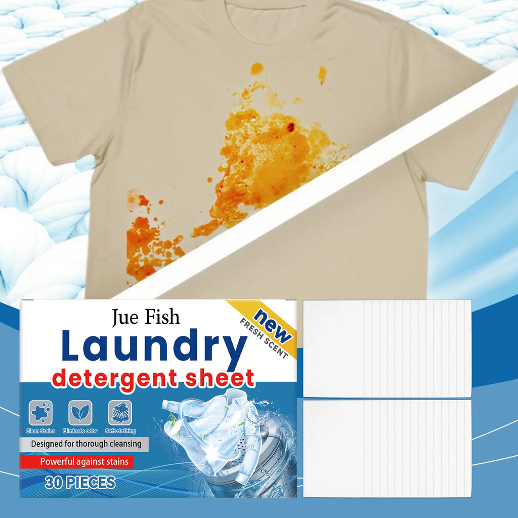 Jue Fish Laundry Detergent (30 Pieces) - Gentle on Skin, Powerful Stain Removal for Daily Clothing Qme