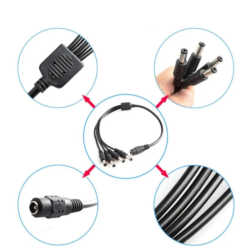 5PCS Security 1 to 4 DC Cable DC1 Splitter 4 Power Cord 40cm 2-Core Electrical Equipment Internal Wire Qme