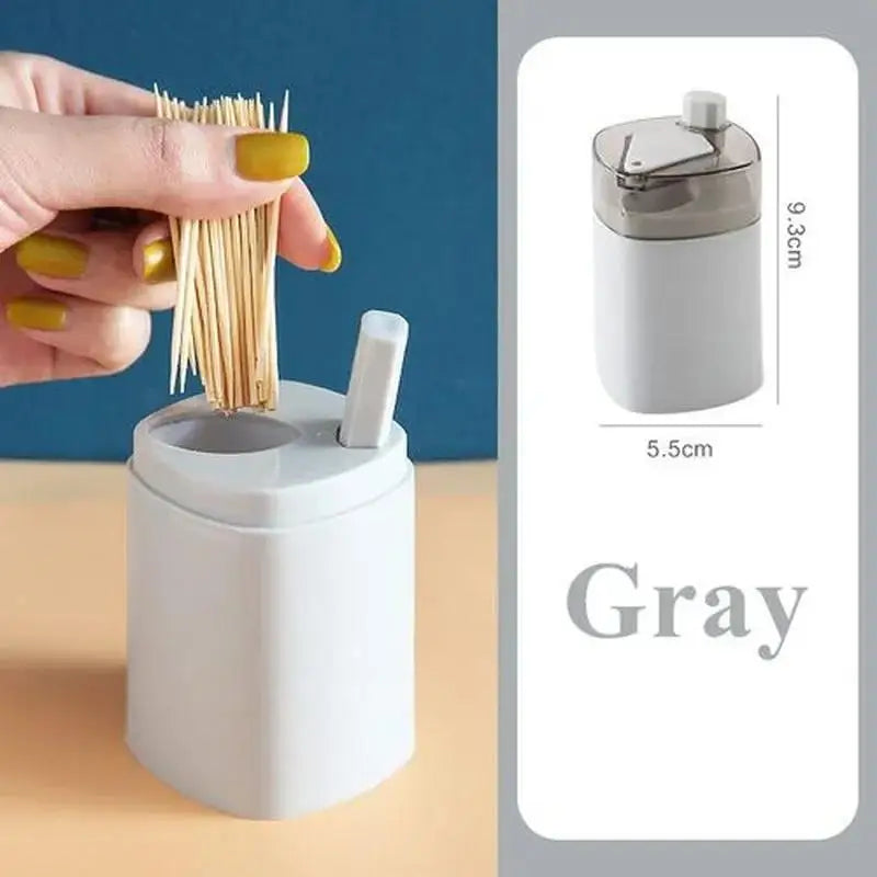 Toothpick Storage Box Living Room Dining Room Automatic Pop-up Toothpick Box Household Push Toothpick Holder Dispenser Qme Gray