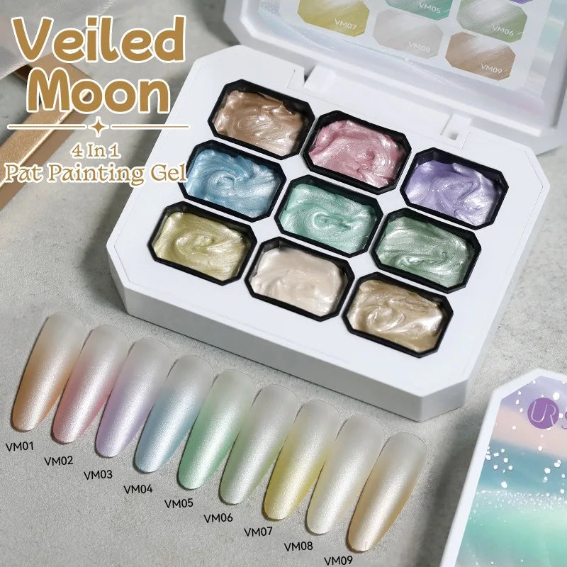 4 in 1 16 Color Nail Art Painting Gel Polish High Pigment Patting Gel for Gradient Ombre Blush Soak Off 3D Creative DIY Manicure Qme 9 Grids 06