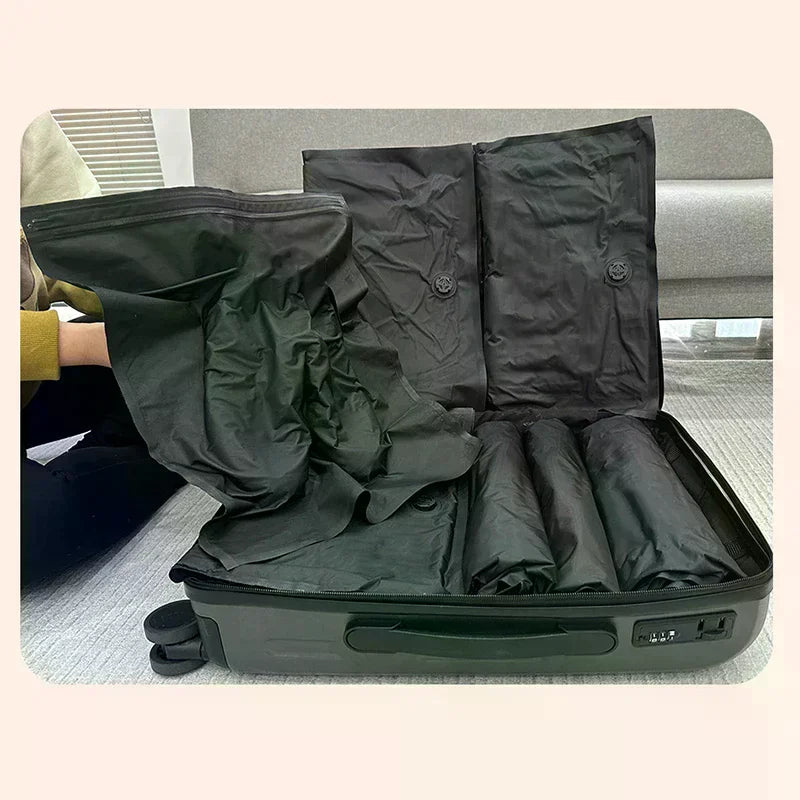 Reusable Hand Roll Vacuum Bags For Travel Waterproof Vacuum Compression Bag Luggage Vacuum Wardrobe Clothing Storage Bag Qme