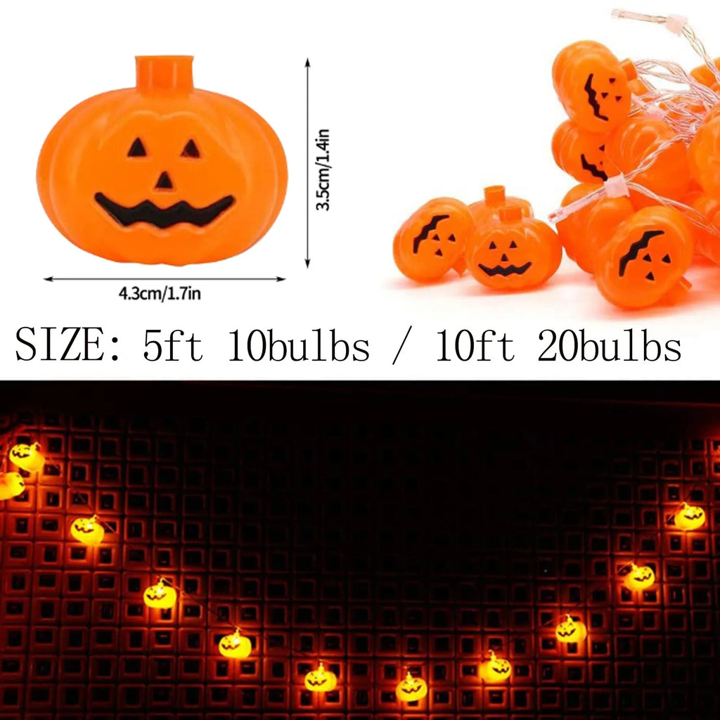 LED Facial Pumpkin Halloween String Lights Home Indoor and Outdoor Ornaments Flickering Orange Light Haunted House Horror Props Qme