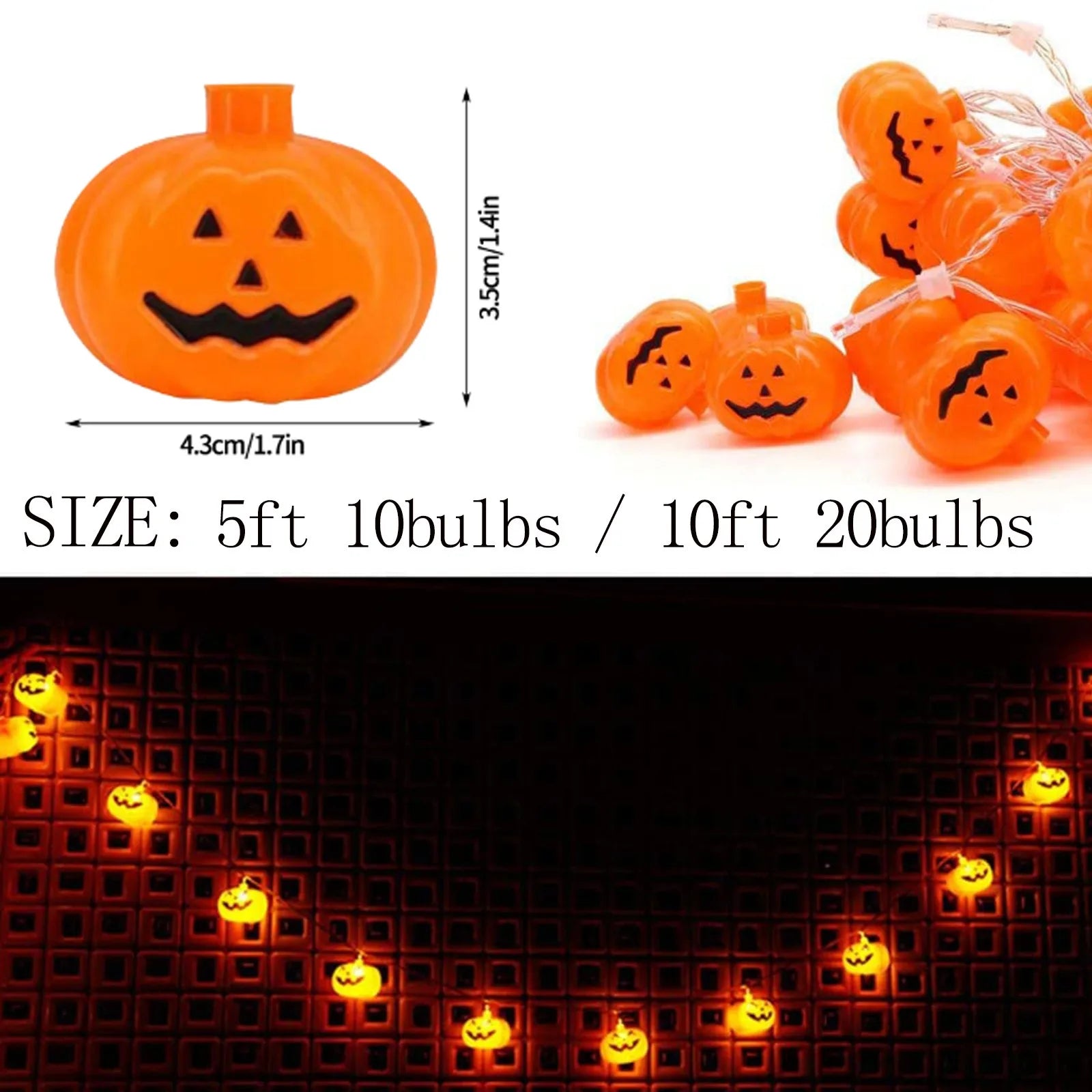 LED Facial Pumpkin Halloween String Lights Home Indoor and Outdoor Ornaments Flickering Orange Light Haunted House Horror Props Qme