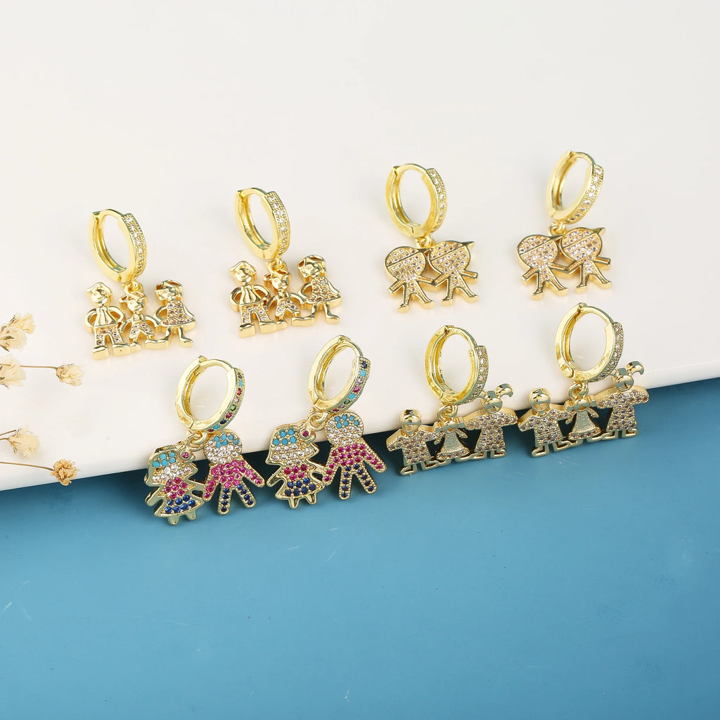 4 Style Shiny Colorful Zirconia Boys Girls Theme Character Earrings Hip Hop for Women Daily Party Crystal Jewelry Wholesale Qme