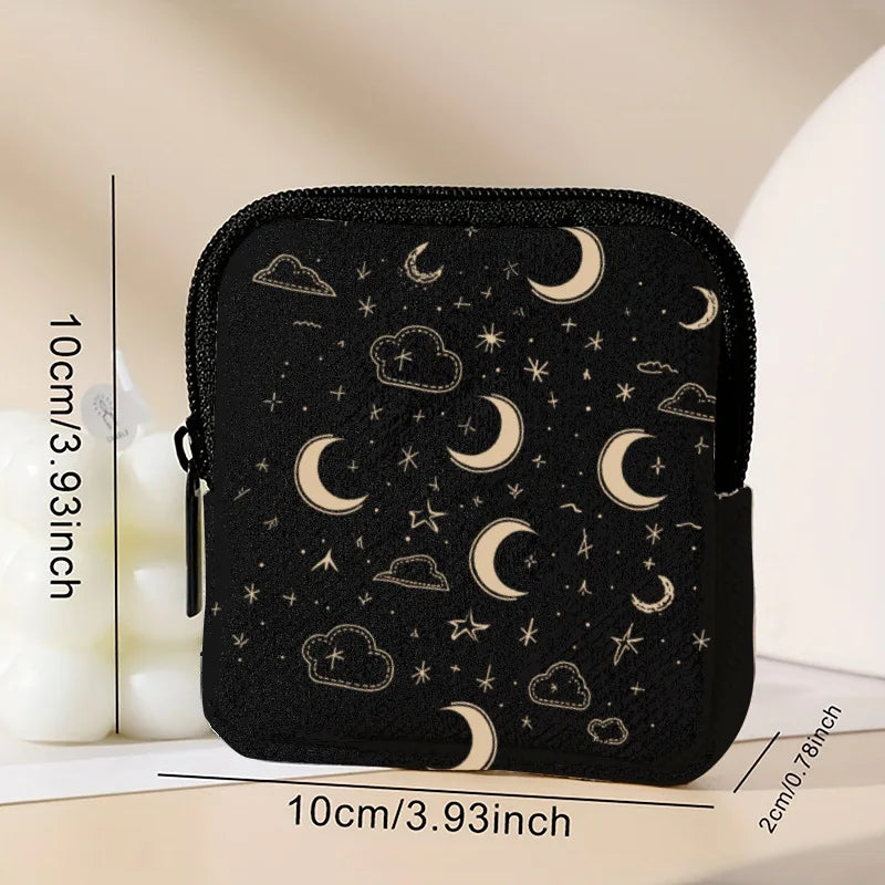 Compact Synthetic Leather Purse Galaxy Printed Waterproof Earbag Qme