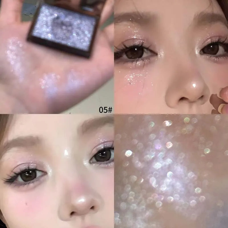 Punk Metallic Glitter Eyeshadow Mousse Matte Shimmer Highlight Pressed Pigments Dark Smoky Purple Pearlescent Eyeshadow Palette Qme 05