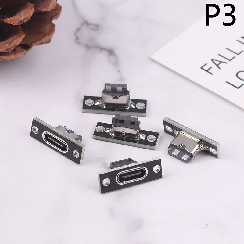 5Pcs USB 3.1 Type C Socket With Screw Fixing Plate Type-C USB Jack 3.1 Type-C 2Pin 4Pin Female Connector Jack Charging Port Qme style 3