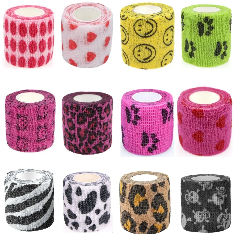 6/12PCS Gauze Bandage Self-adhesive Breathable Elastic Bandages for Nail Tattoo Art Sports Fixing Finger Wrist Leg Qme 12 Mixed Color