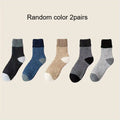 Men Wool Thermal Crew Socks Thick Fleece Lined Color Block Knit Winter Warm Socks For Cold Weather Daily Outdoor Wear Qme Random color 2pairs One Size