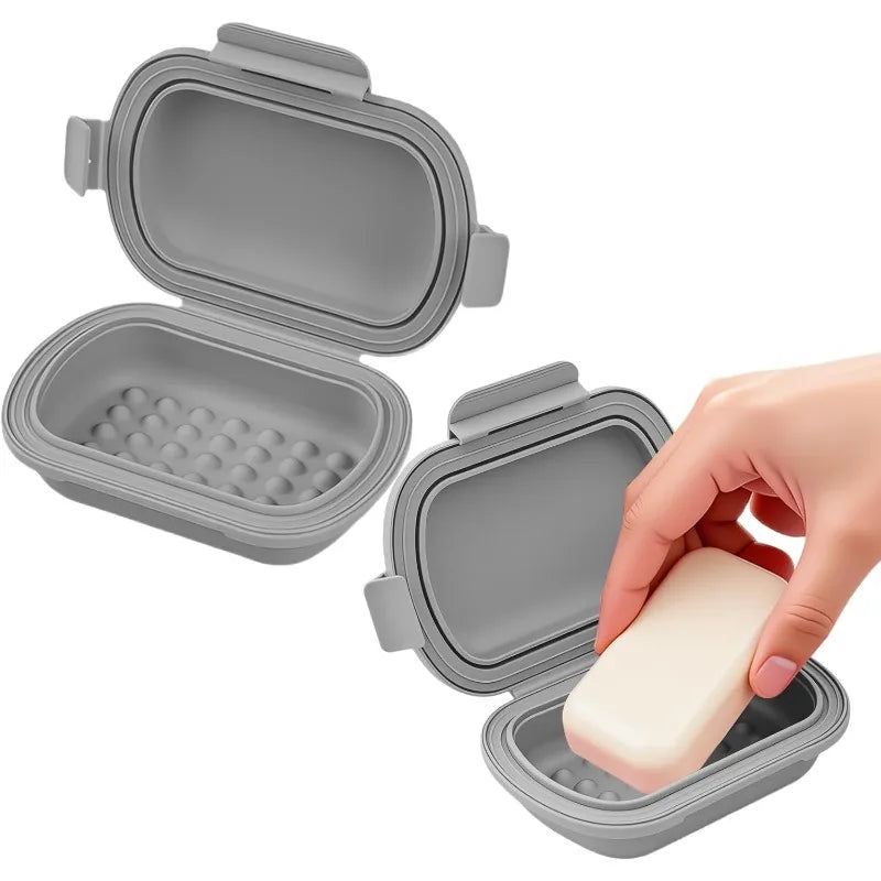 Travel Portable Flip Soap Dish Lid-leak Proof Bar Container Fold Flat Qme