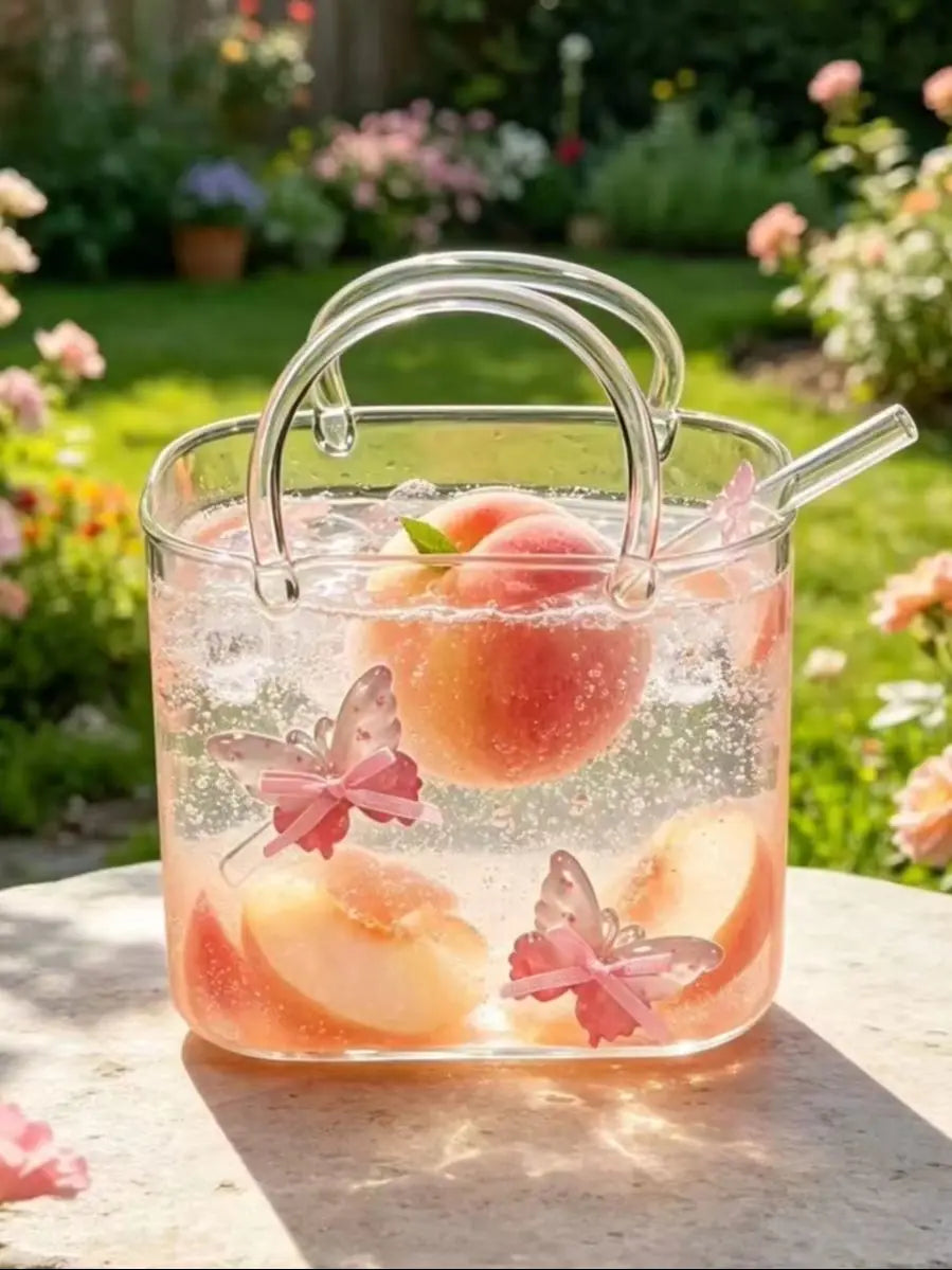 Glass Handbag Cocktail Straw Creative Beauty Beverage Borosilicate Qme butterfly 401-500ml