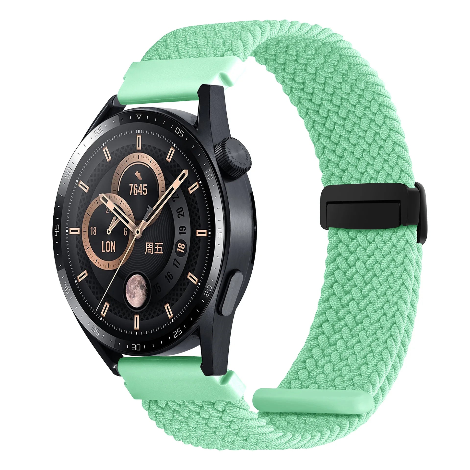 A Adjustable Nylon Braided Watch Strap with Folding Buckle Magnetic Wristband for Samsung Watch 5 6 7 Huawei GT5 GT6 Qme pistachio 20mm