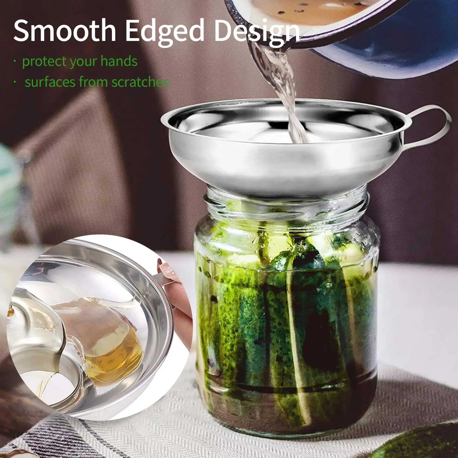 1.49" & 2.12" Funnel Tube Mason Jar Funnel with Handle Stainless Steel Canning Funnel Regular and Wide Mouth Jars Qme