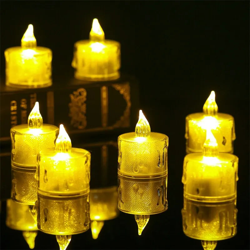 24Pcs Flameless LED Light Candle Crystal Candle Light Transparent Shell Electronic Night Lamp Dating Party Holiday Home Decor Qme