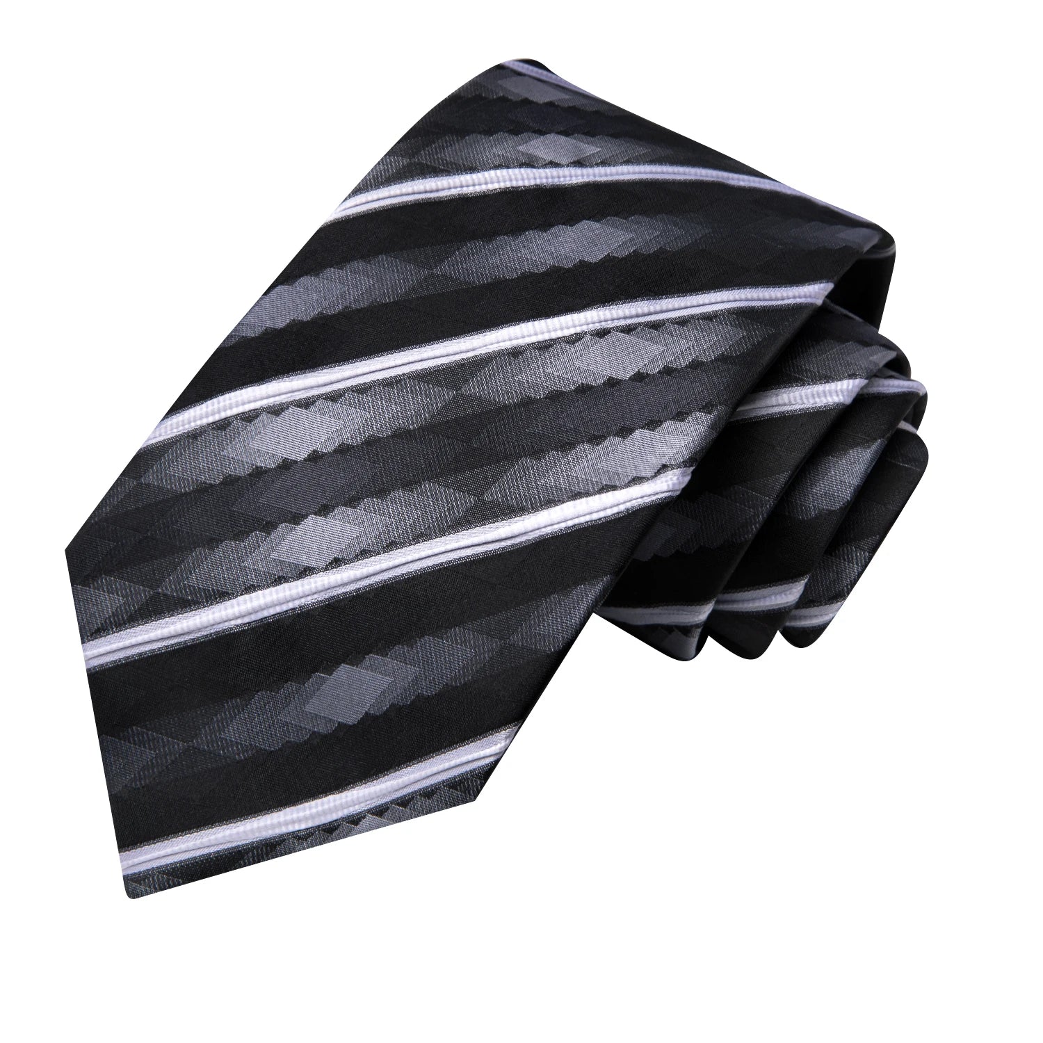 Hi-tie Striped Black White Silk Elegant Tie Men Groom Wedding Necktie Qme