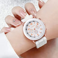 2Pcs Luxury Women's Watch Set Fashion Luxury Elegant Alloy Wristwatch Silicone Strap Couple Watch Men Quartz Holiday Gifts Qme Single white