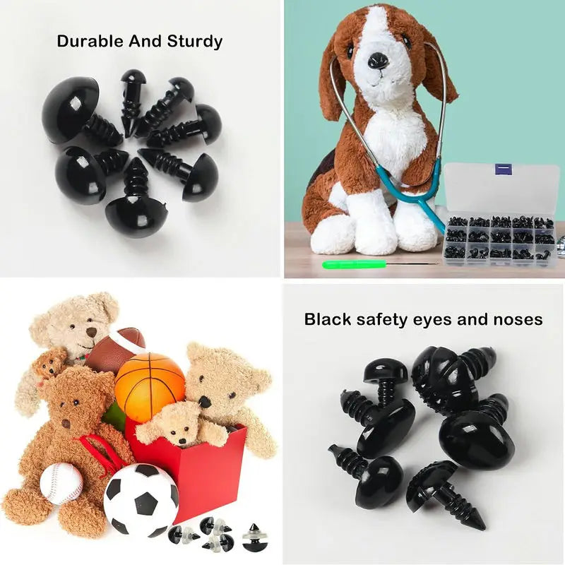 566PCS Safety Eyes and Noses Stuffed Crochet Eyes with Washers Craft Doll Eyes and Nose for Teddy Bear, Crochet Toy Jewelry DIY Qme
