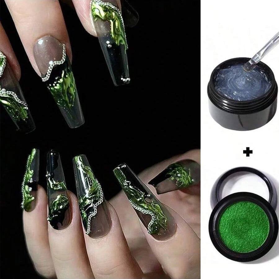 5 3D Clear Nail Gel Art Mirror Powder Create Metallic Qme green