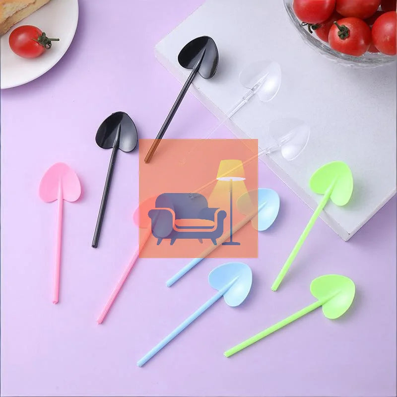 100pcs Heart Shape Disposable Spoons - Colorful Long Handle Dessert Spoons For Ice Cream, Cake, Pastry, Mooncakes | Cute Party Qme