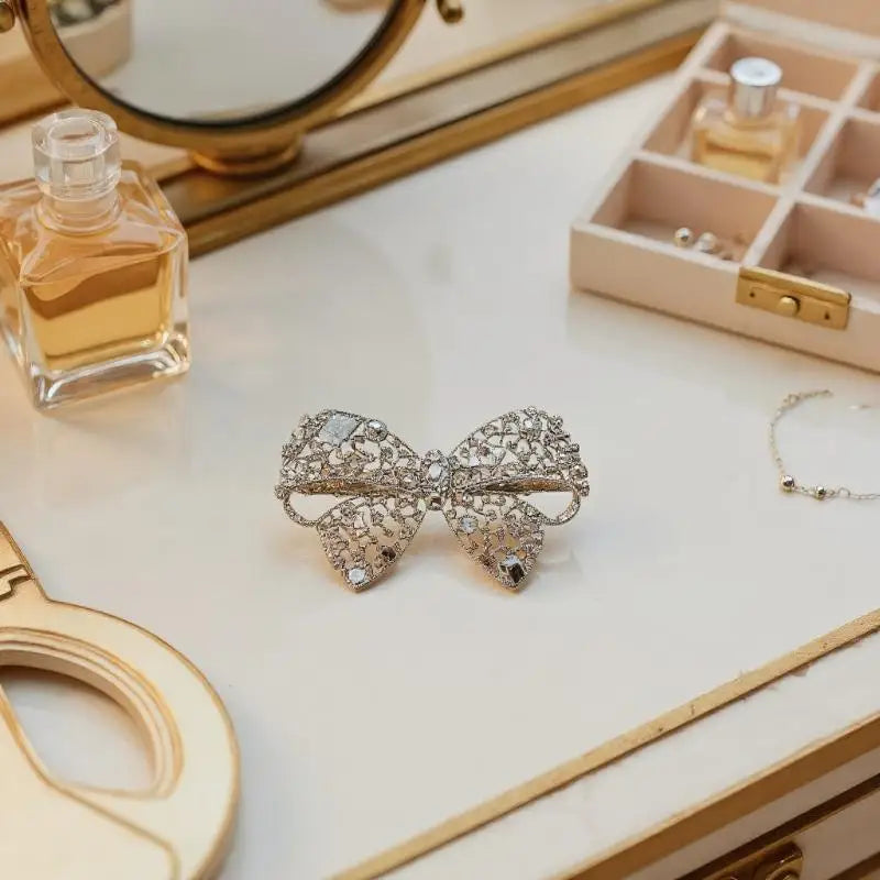 Shiny Rhinestone Hollow Bow Hairpin High-end Black Crystal Side Bangs Qme