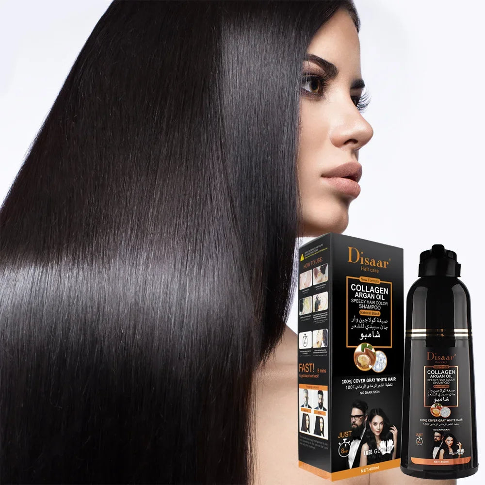 DISAAR 400ML Cover Grey Hair Morocco Argan Oil Care Fast Magic Black Hair Shampoo Dye Repair Damaged Improve Split Hair Rough Qme