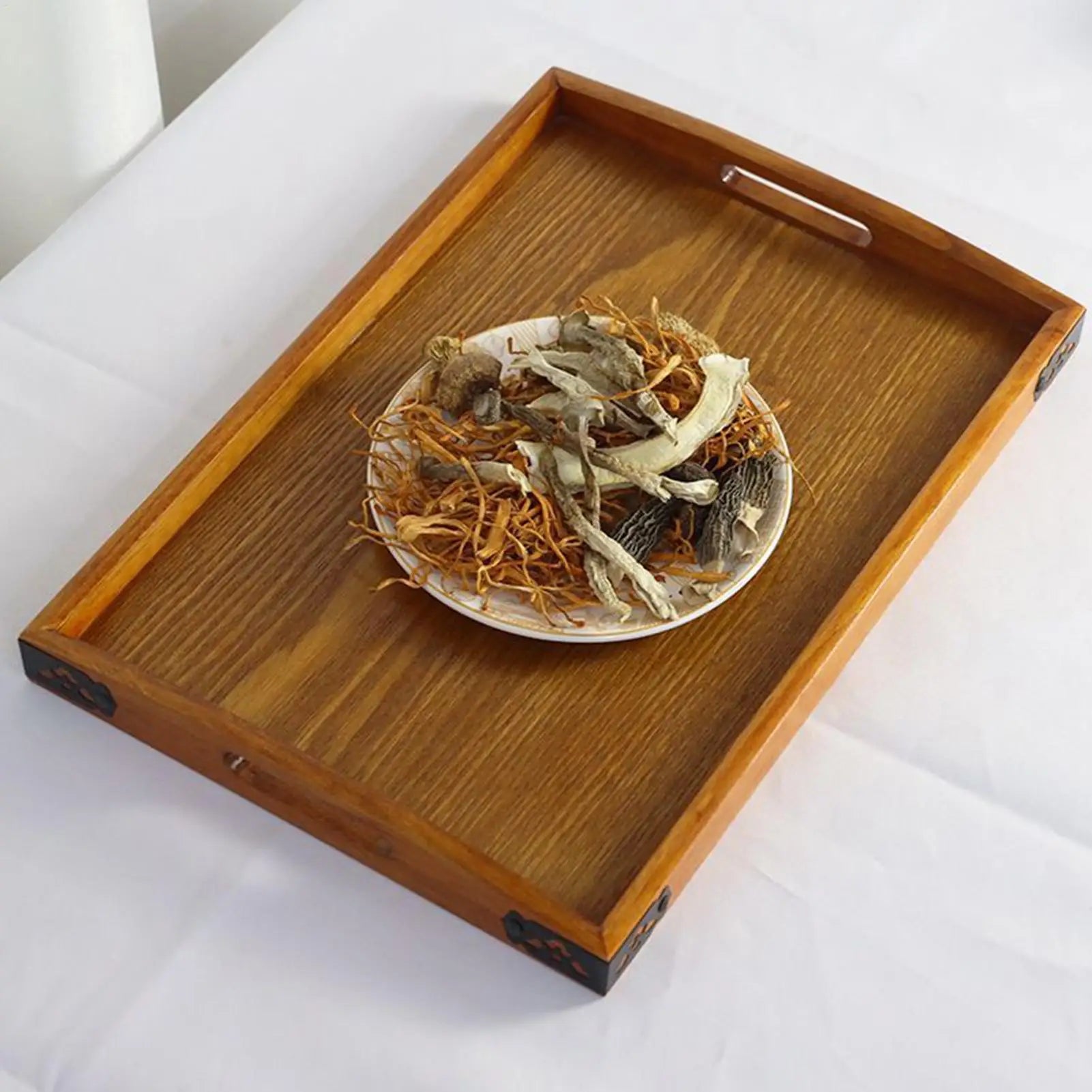 Wood Serving Tray Rectangular Platter Storage Organizer Kitchen Qme