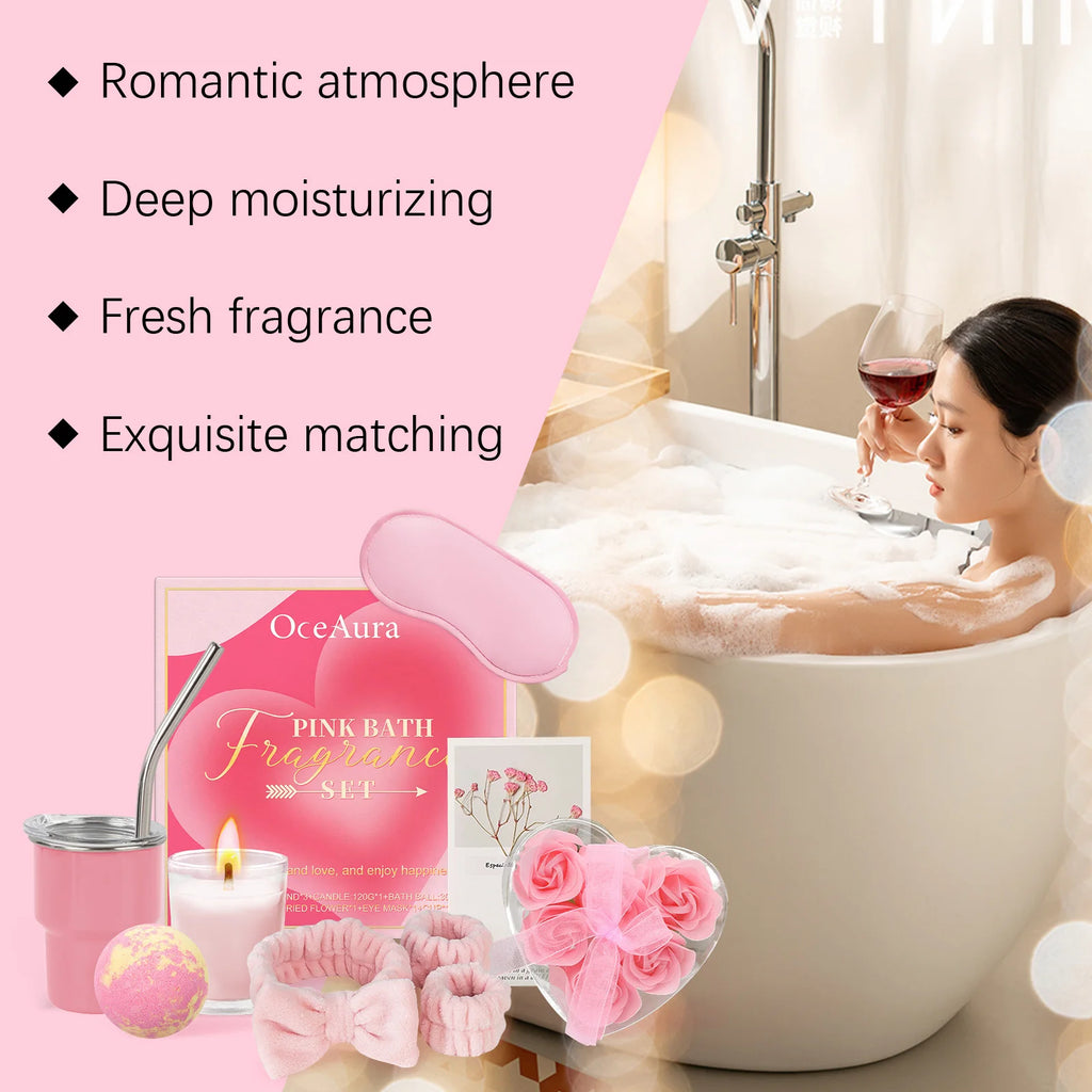Pink Bath Fragrance Contains Bombs Hair Band Cup Scented Candle Etc Qme