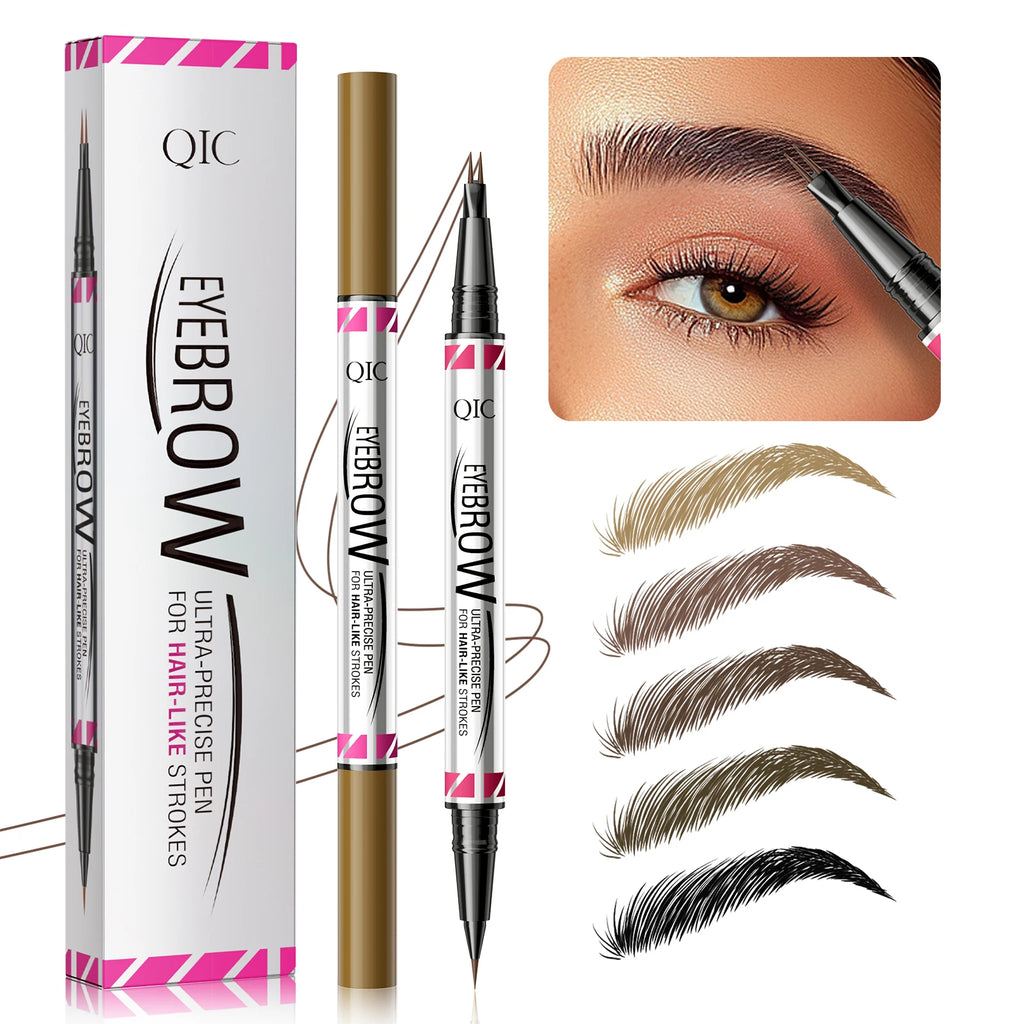 Waterproof Eyebrow Pencil with Micro Blade Tip & Brush Ended Liquid Brow Marker, Quick-Dry Non-Smudge Formula, Sweatproof Qme