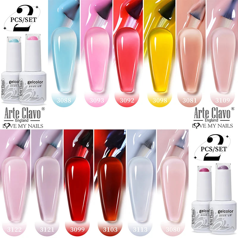Arte Clavo Jelly Nail Gel Polish Supplies Purple Pink Red Blue Green Qme