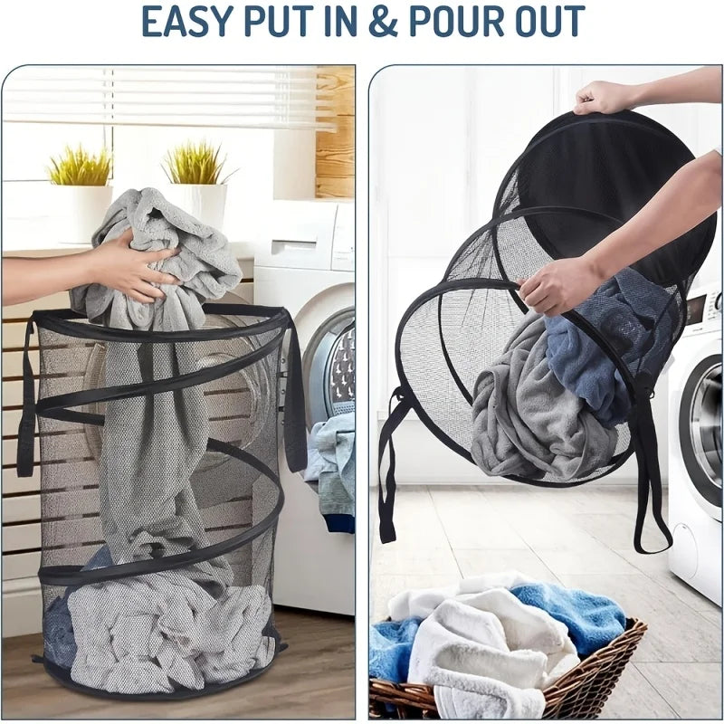 Large Foldable Mesh Laundry Basket with Handle, Sorting, Storage Bag, Laundry Basket for Bathroom and Bedroom Organization Qme