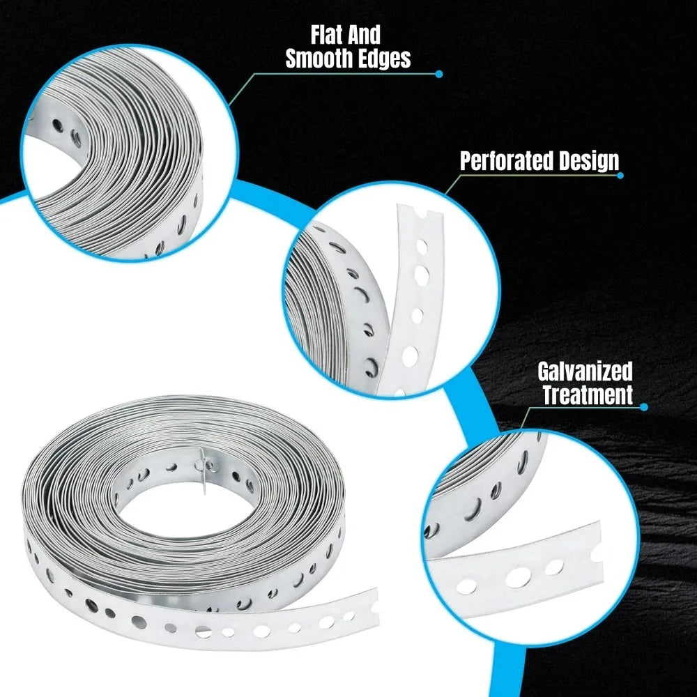 1/3 Roll Galvanized Metal Pipe Straps Bendable Pipe Hanger Straps Porous Metal Fixing Straps for Pipe Support Hanging Connect Qme