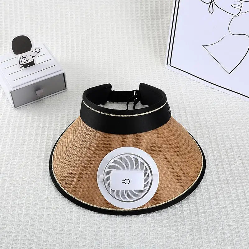 Breathable Cooling Fan Hat Sunscreen Sun Visor Fishing Peaked Cap Qme A9