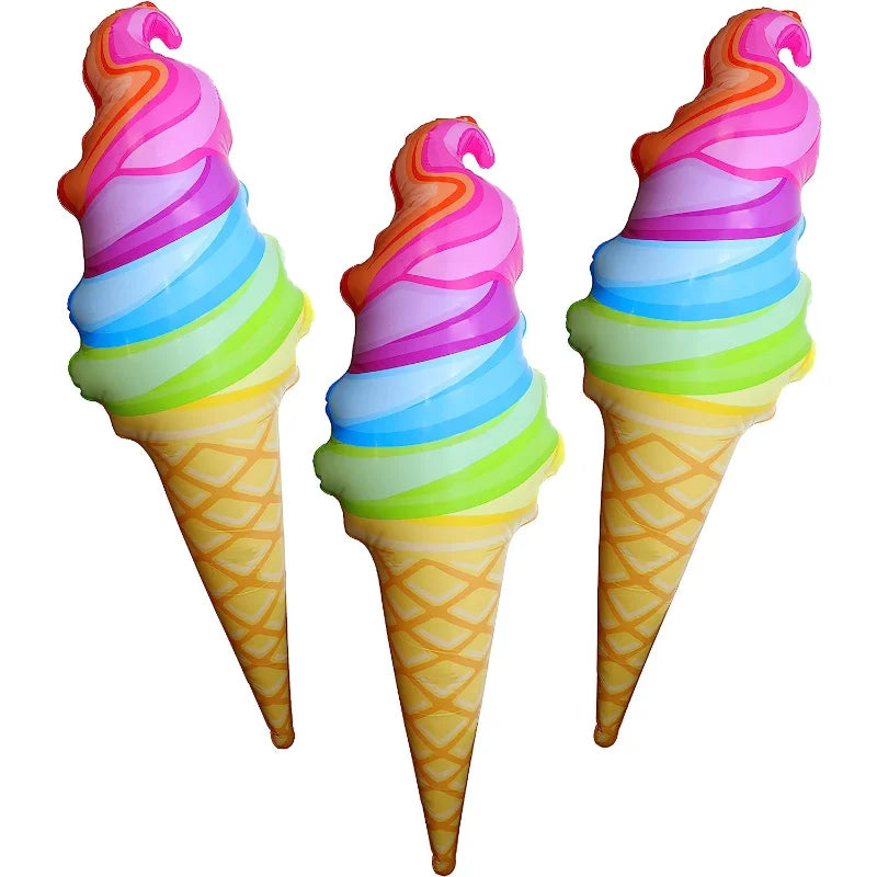 Giant Inflatable Rainbow Ice Cream Cone Inflates for Summer Party Swimming Pool Beach Food Toys Birthday Outdoor Decorations Qme 3pcs