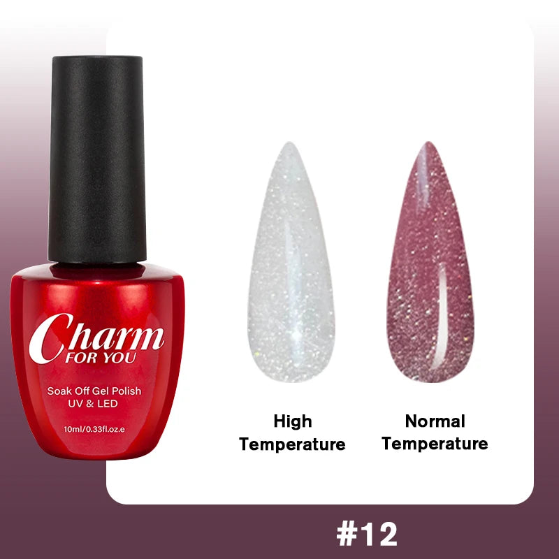 Thermochromic Diamond Glue Changing Nail Art Polish Sparkle Shimmer Qme 12