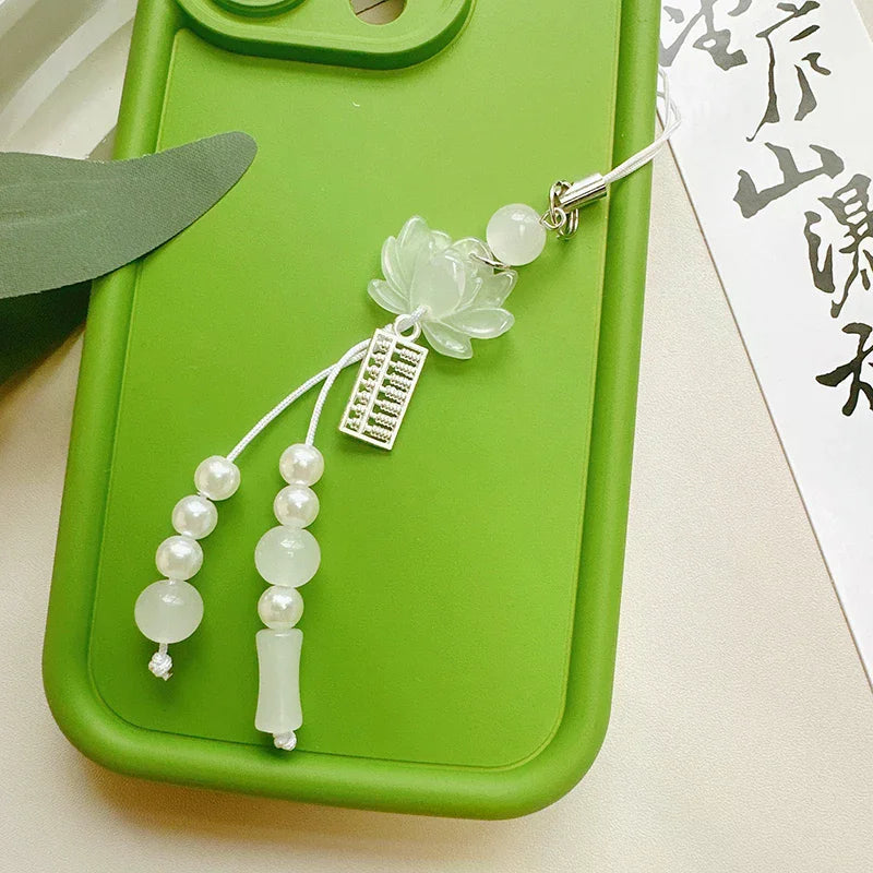 Lotus Flower Pendant Keychain Phone Chain Beads Decoration Chinese Qme
