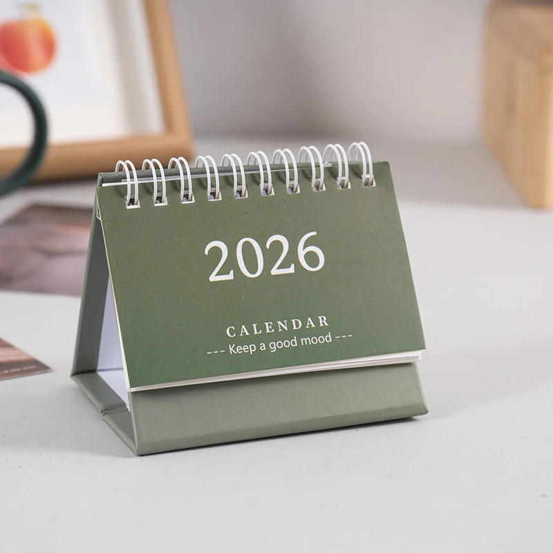 2026 Mini Desk Calendar Desktop Notepad Ornament Cute Simple Calendar,Christmas New Year Gift, Daily Planner Table Calendar Qme Green Short Style