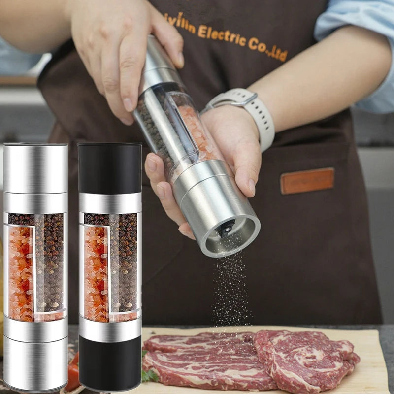 Salt And Pepper Grinder 2 in 1 Manual Stainless Steel Salt Pepper Mills With Adjustable Plastic Grinding Spice Mill Kitchen Tool Qme