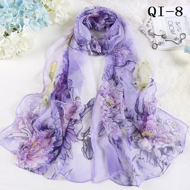 Painting Lotus Beach Sun Protection Chiffon Georgette Scarf Women