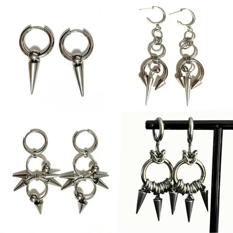 Punk Style Spiked Earrings For Women Men Gothic Cone Pendant Earrings Y2K Grunge Dangle Jewelry Gift Qme