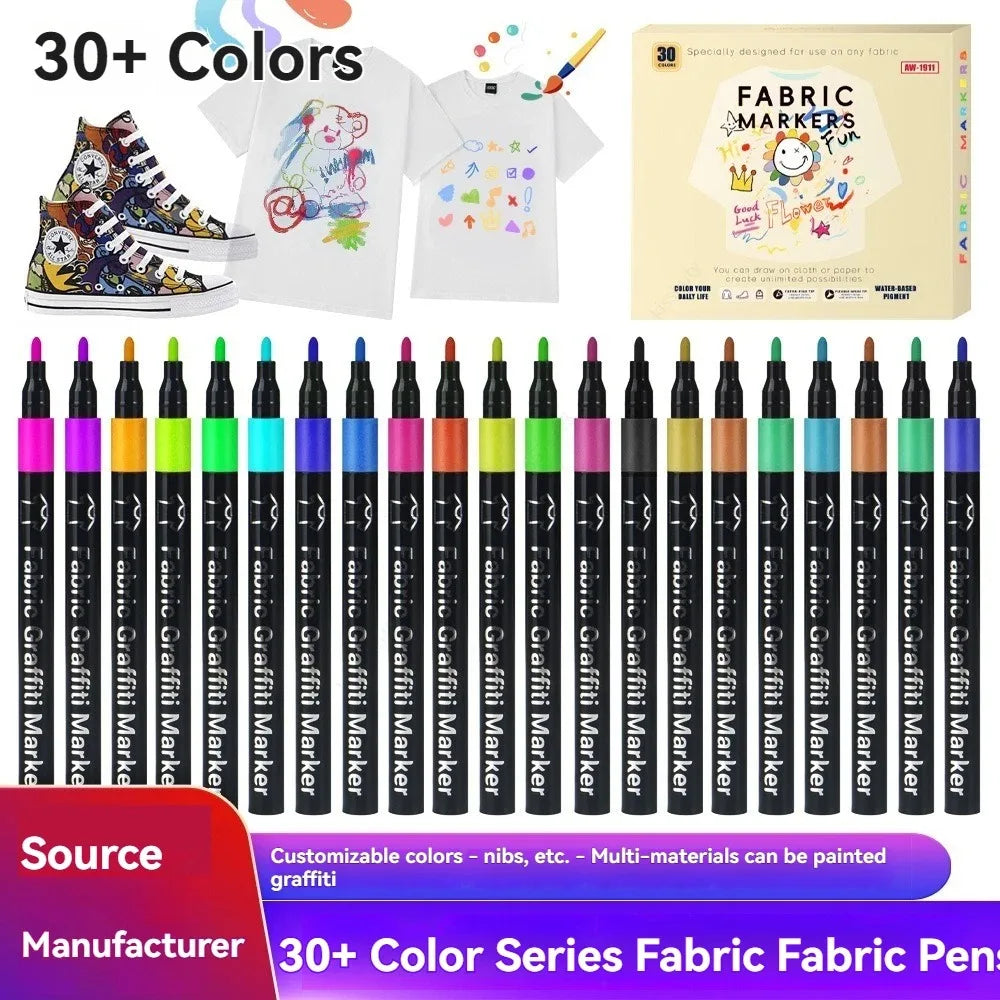 6-30 Colors Fabric Markers - Fine Tip Fabric Markers Permanent for Clothes - No Bleed Pens for T-Shirts, Bags, Textile, Canvas Qme