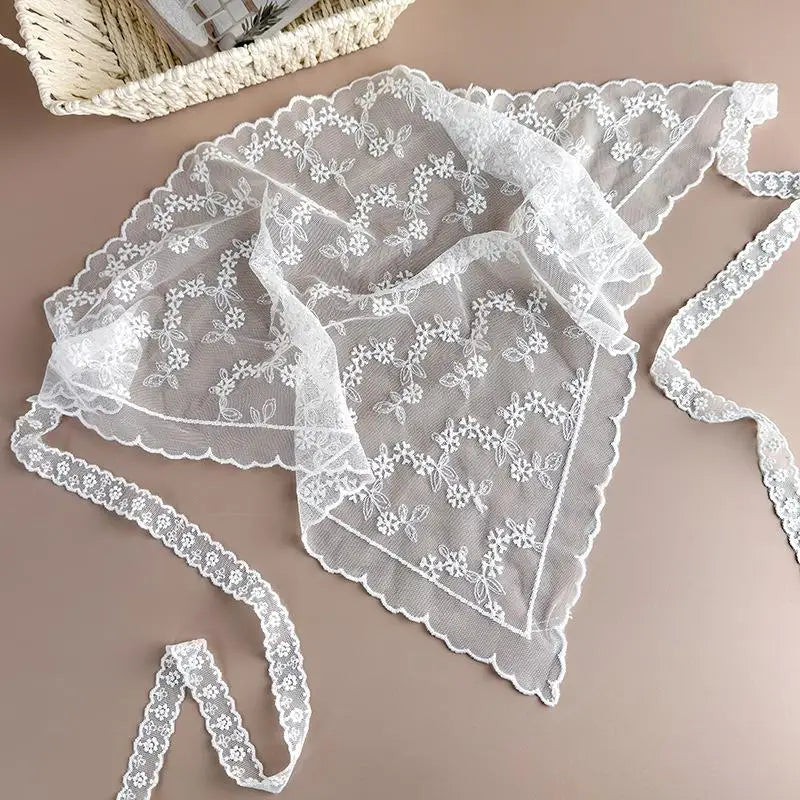Vintage Boho Lace Trim Triangle Headscarf Multi-functional Qme A6