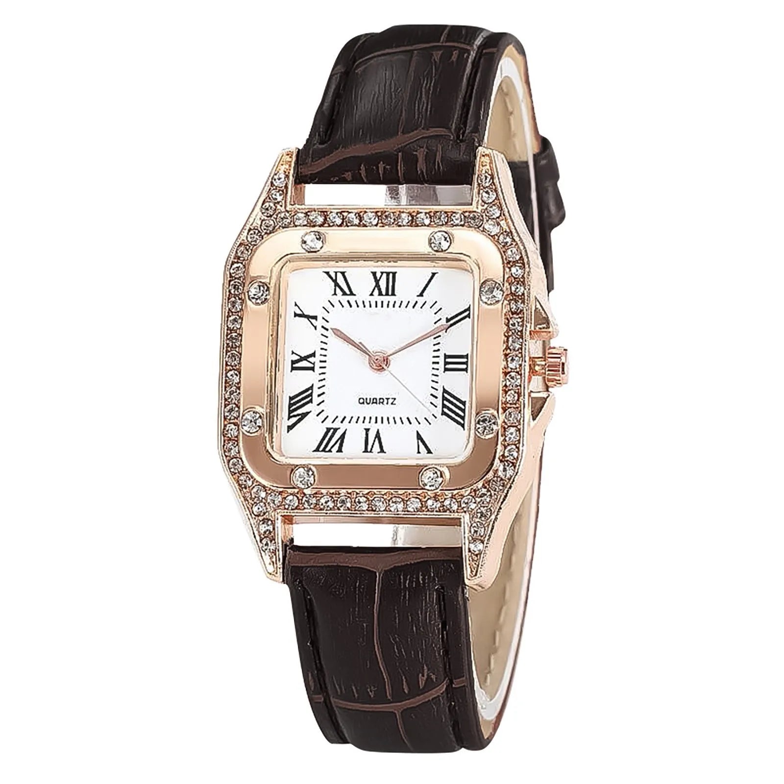 Top Brand Elegant Women Leather Strap Watch Casual Ladies Quartz Wristwatch Female Bracelet With Watch Set Clocks Reloj Mujer Qme Brown
