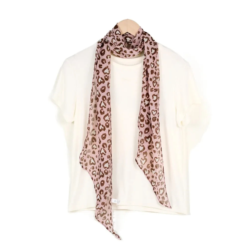 Retro Ribbon Leopard Print Scarf Flower Dressing Decoration Scarf Headband French Style Thin Long Scarves Spring Summer Qme Style L