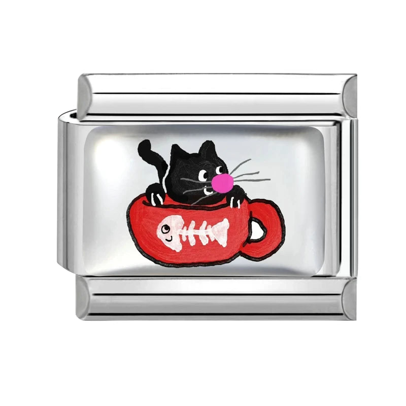 2026 Versatile New Cartoon Sunglasses Cats Lion Tigers Italian Style Bracelet 9mm Stainless Steel Modular DIY Bracelet Wholesale Qme Style 23