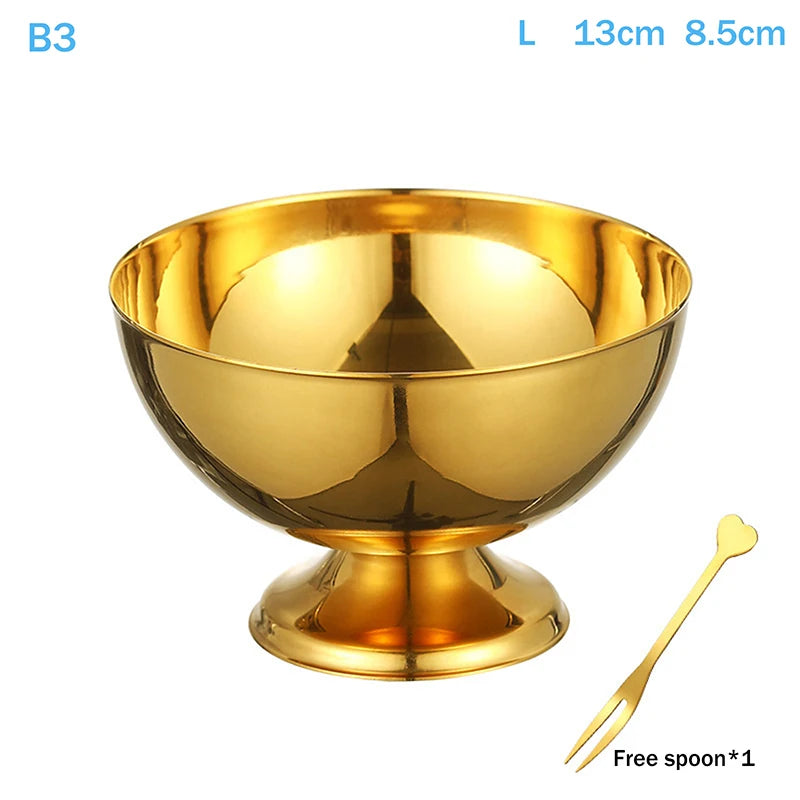 Stainless Steel Ice Cream Cup Gold Silver Dessert Bowl Spoon Qme B3