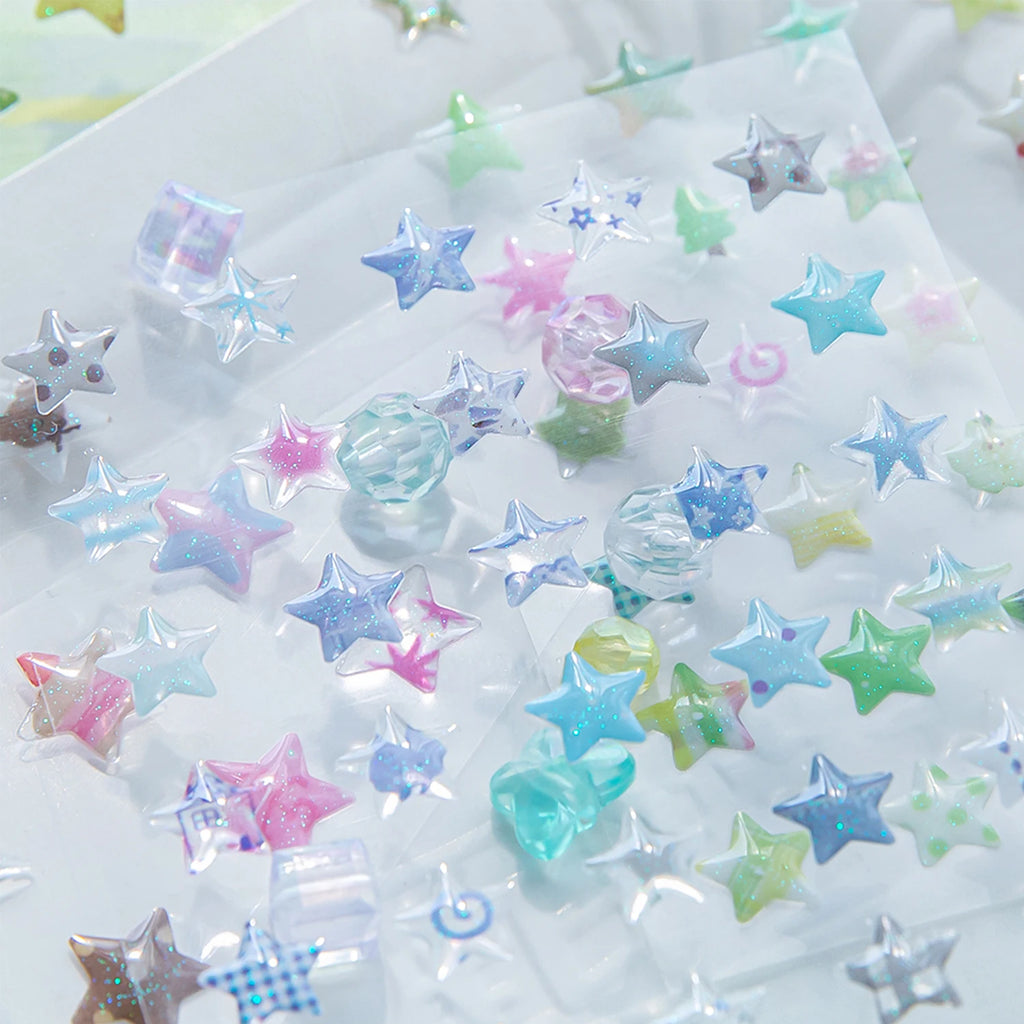 4 Designs Candy Star Series Lovely Five Point Star Theme Resin Stickers for Scrapbooking DIY Frame Collage Decoration Qme