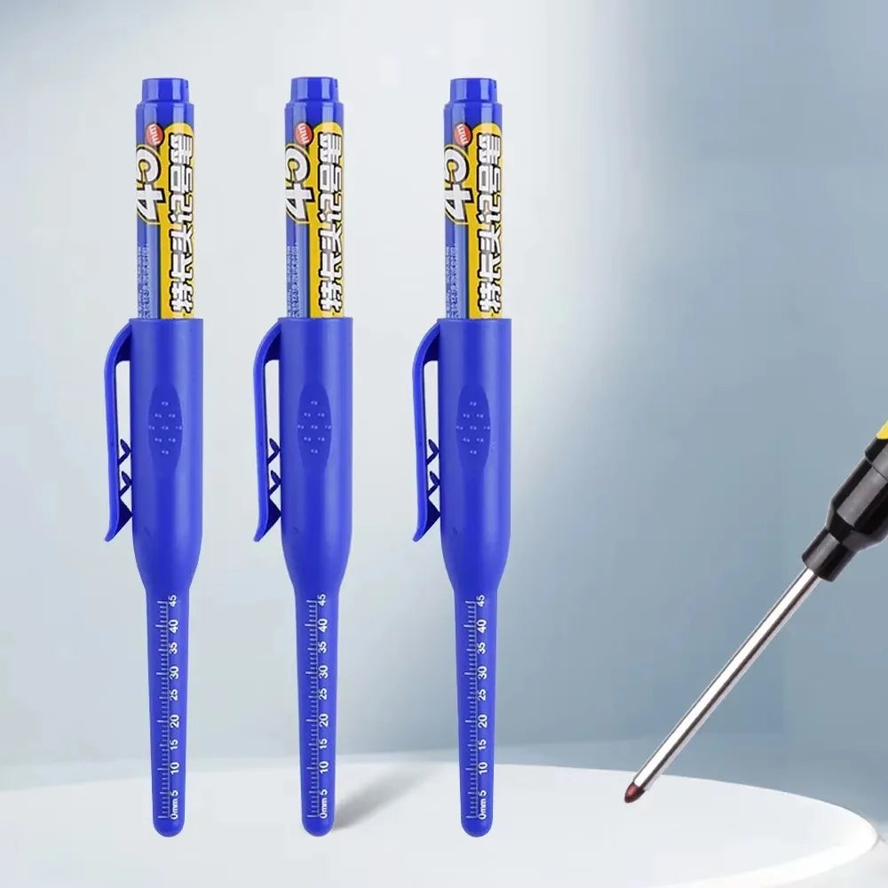 1-10Pcs Multi-Purpose 45mm Deep Drill Hole Long Nib Waterproof Marker Pens for Bathroom Woodworking Long Head Carpenter Pen Qme 3 blue