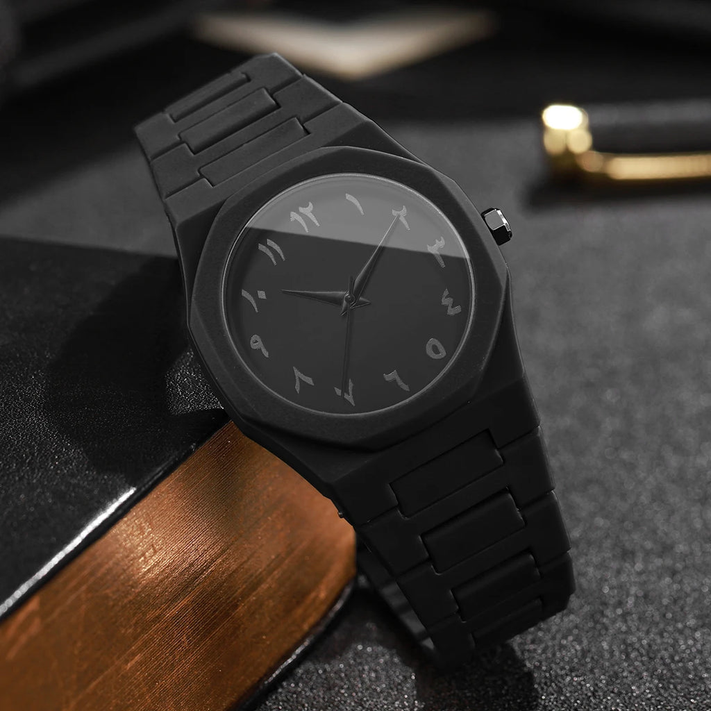 2pcs Fashion Men's Quartz Watch Bracelet Set Casual Plastic Band Wristwatch Bracelet Set Reloj Hombre（Without Box） Qme