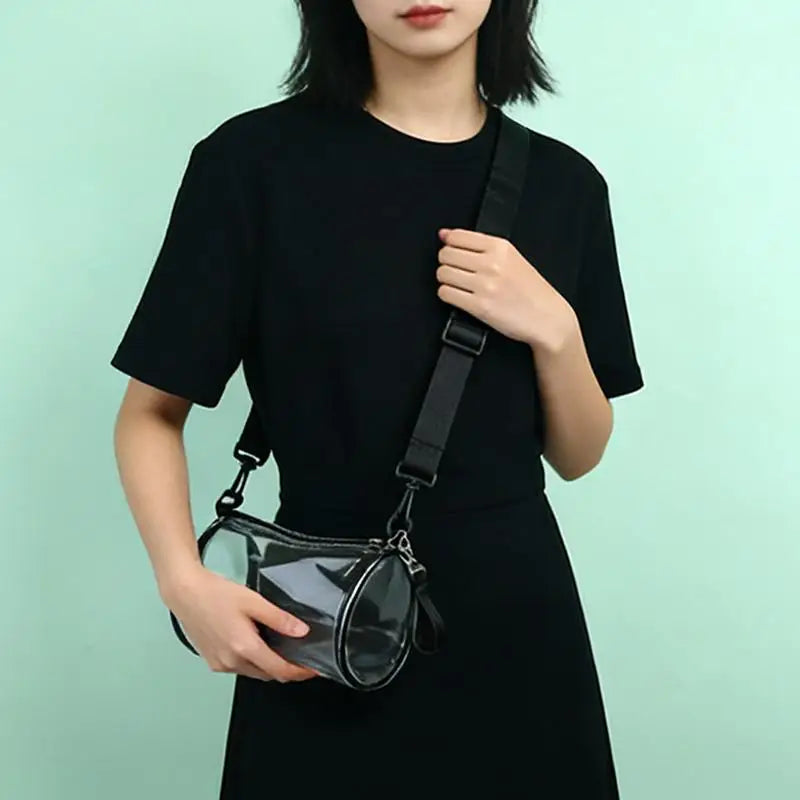 Transparent Crossbody Bag For Women Cylindrical Fashion Mini Shoulder Messenger Bag PVC Jelly Small Tote Bag Qme